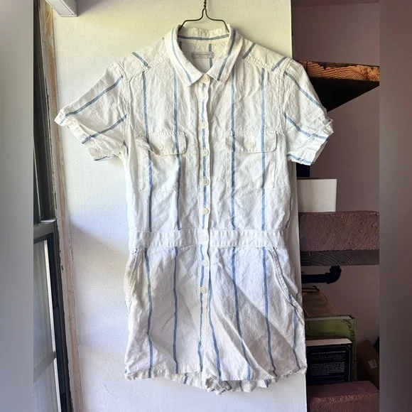 Outerknown S.E.A. Suit Shortall Linen Blend Sailing Stripe Blue - Picture 4 of 7